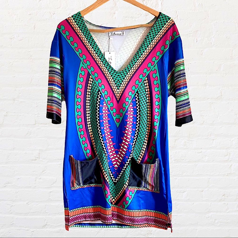 FUTURINO BOHO STYLE MINI DRESS WITH FRONT POCKETS - Picture 3 of 12